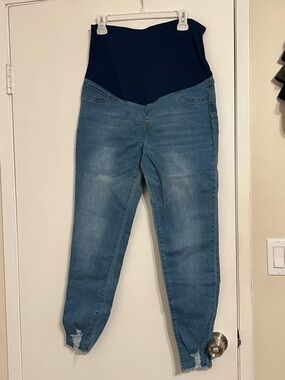 SHEIN Two-Tone Maternity Skinny Jeans in Navy & Light Blue